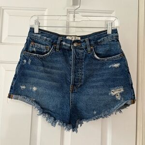 Free People Blue Distressed Jean Shorts